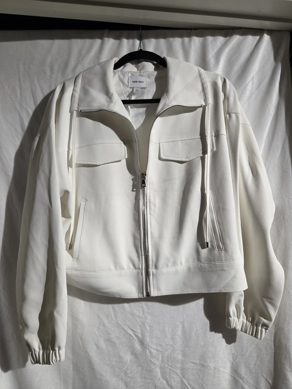 Nine West Cream Zip-Front Bomber Jacket